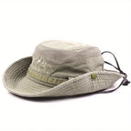 Sun hat with wide brim and mesh ventilation