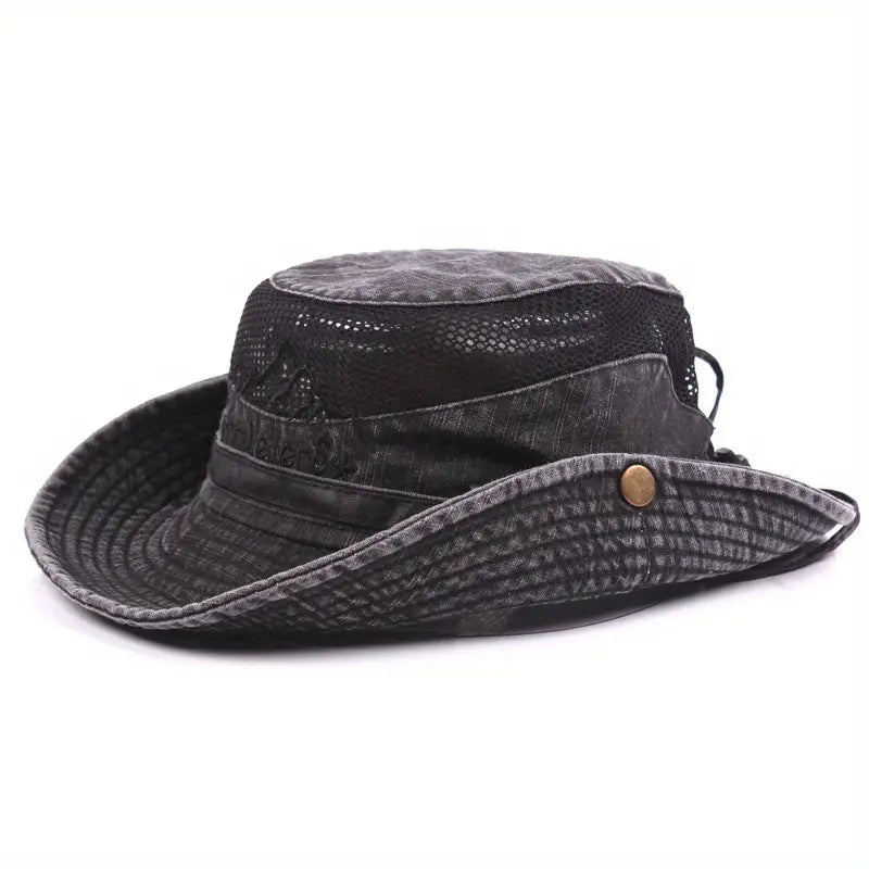 Sun hat with wide brim and mesh ventilation