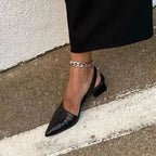 Pointed Slingback Pumps with Block Heel