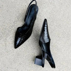 Pointed Slingback Pumps with Block Heel