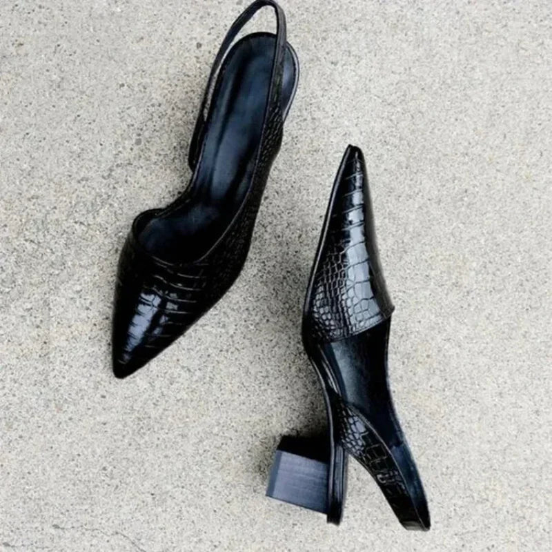 Pointed Slingback Pumps with Block Heel