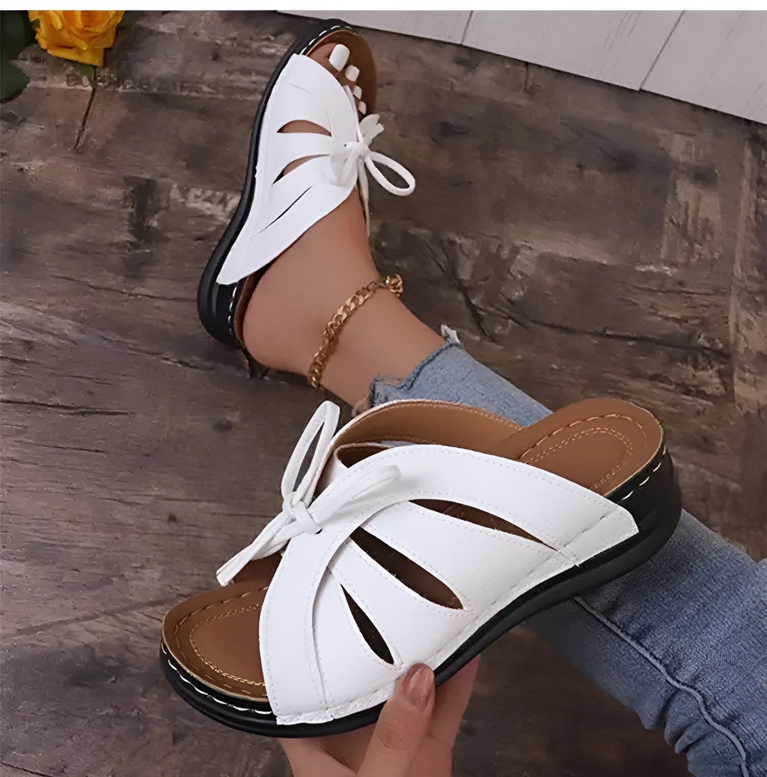 Women's Sandals with Bow and Wedge Heel – Orthopedic Insole