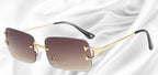 Sonnenbrille randlos rechteckig mit Metallbügeln und getönten Gläsern