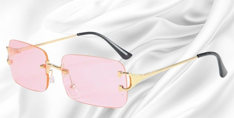 Sonnenbrille randlos rechteckig mit Metallbügeln und getönten Gläsern