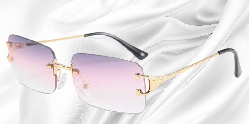 Sonnenbrille randlos rechteckig mit Metallbügeln und getönten Gläsern