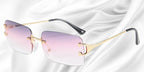 Sonnenbrille randlos rechteckig mit Metallbügeln und getönten Gläsern