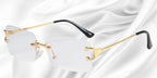 Sonnenbrille randlos rechteckig mit Metallbügeln und getönten Gläsern