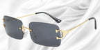 Sonnenbrille randlos rechteckig mit Metallbügeln und getönten Gläsern