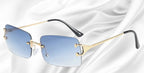 Sonnenbrille randlos rechteckig mit Metallbügeln und getönten Gläsern
