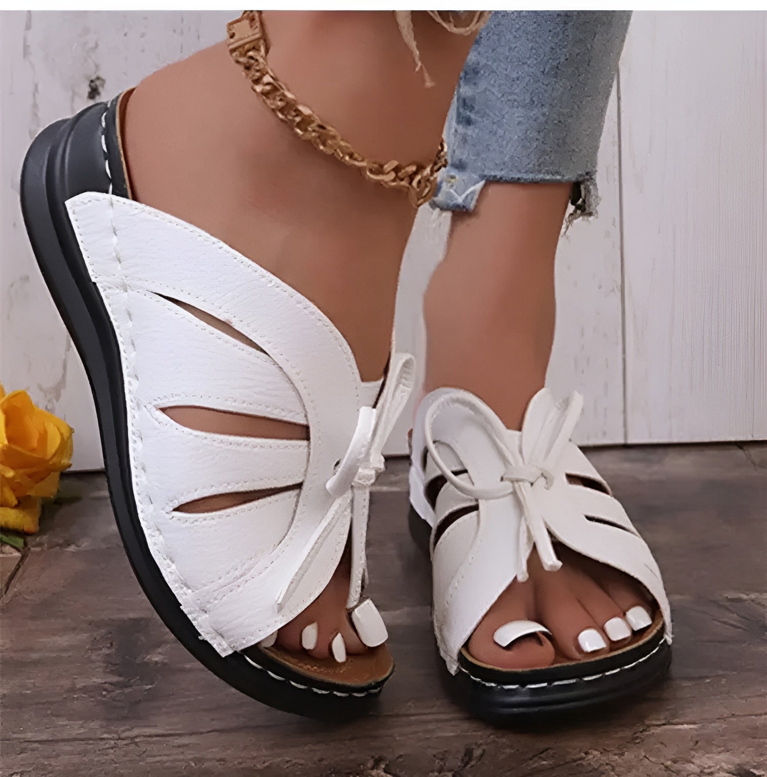 Women's Sandals with Bow and Wedge Heel – Orthopedic Insole