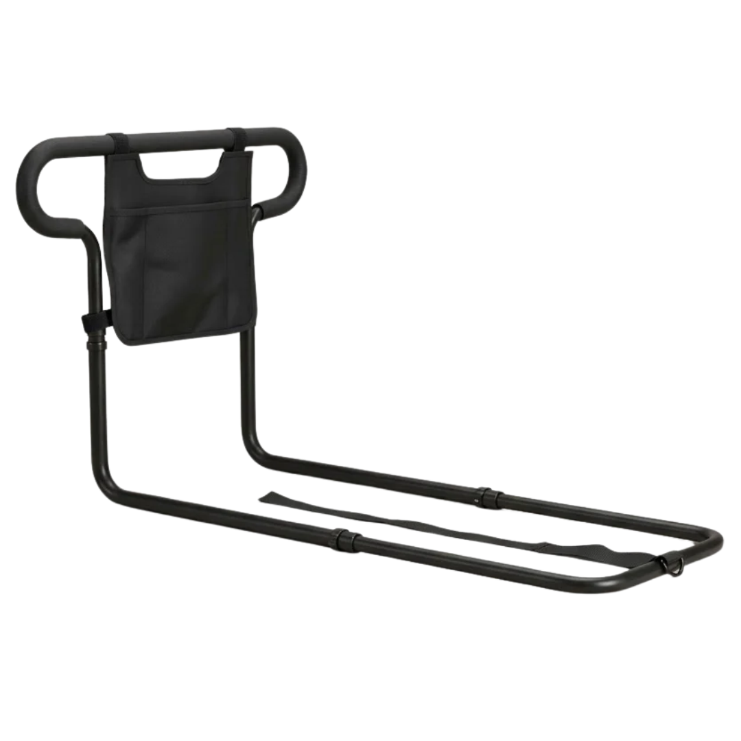 Bed rail assist handle with storage pouch, height-adjustable, up to 136 kg