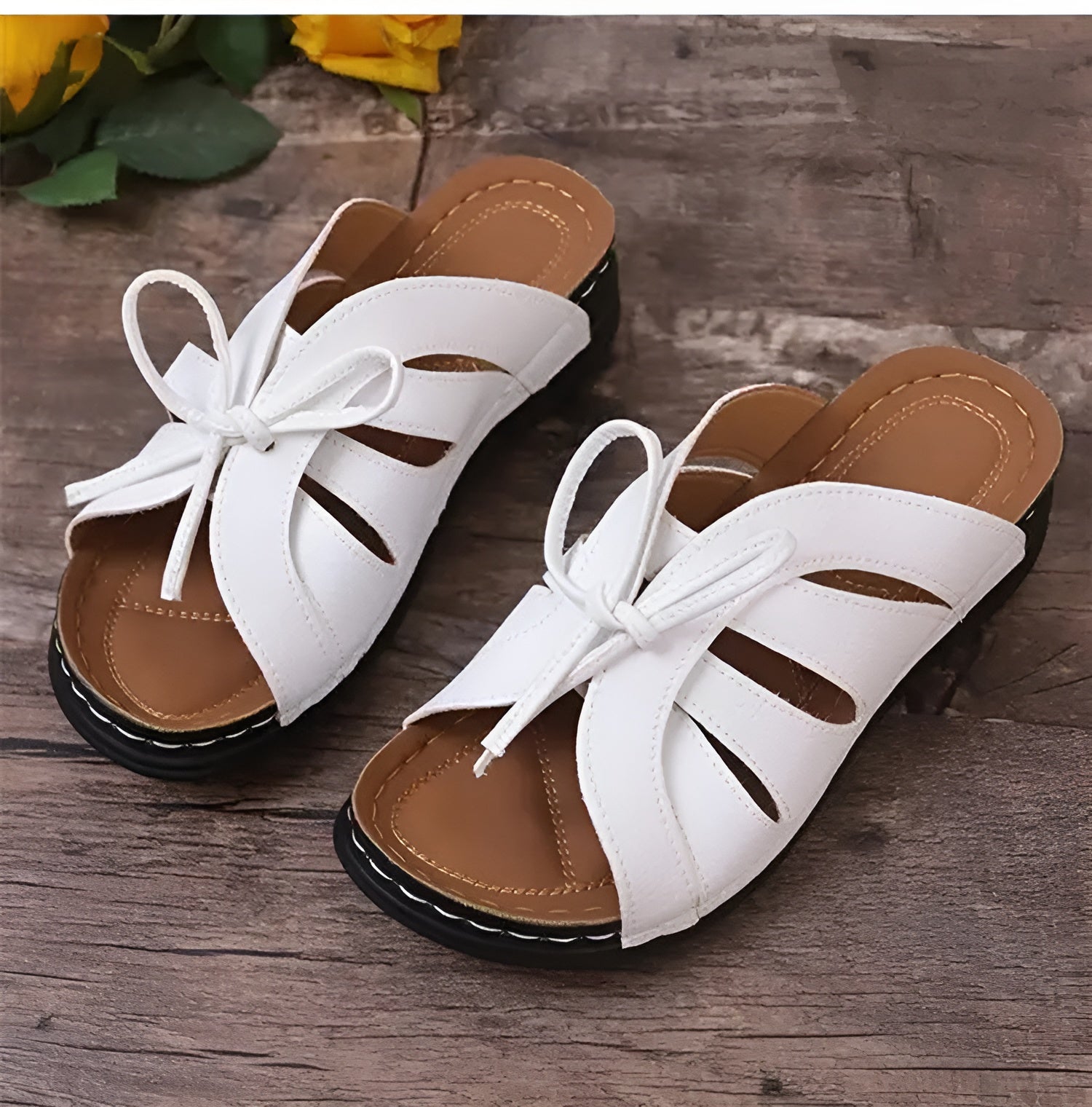 Women's Sandals with Bow and Wedge Heel – Orthopedic Insole