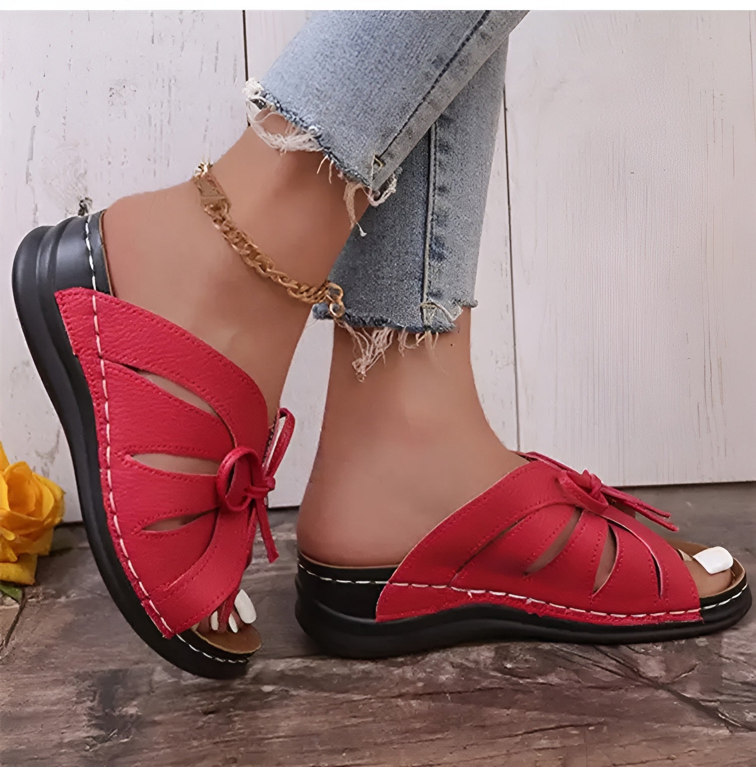 Women's Sandals with Bow and Wedge Heel – Orthopedic Insole
