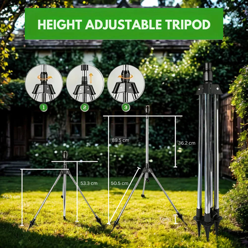 Rasensprenger 360° mit Stativ – Rotierend, höhenverstellbar