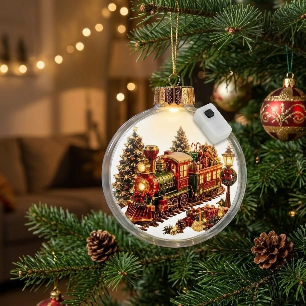 Illuminated Christmas ornament with miniature scene