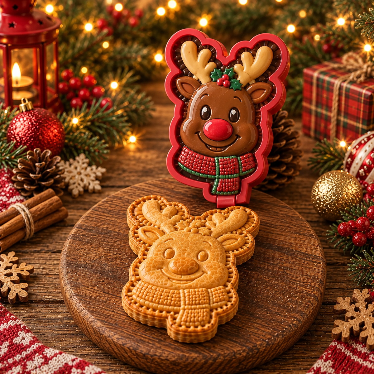 Christmas cookie & mini pie embossing mold with flip-open design - 3D motifs, 8 designs