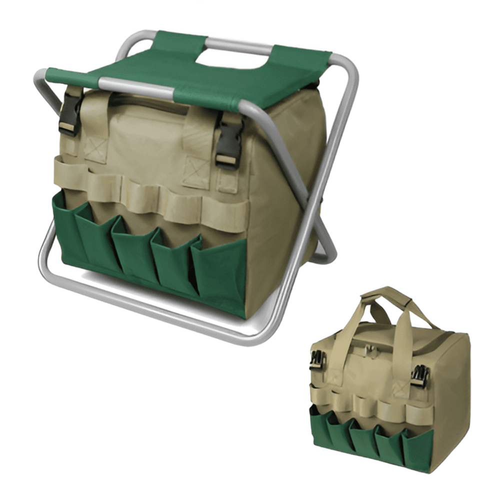 Garden tool set 8-piece with folding stool and carrying bag