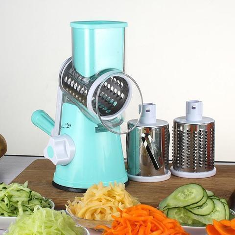 Rotary vegetable slicer with 3 stainless steel drums