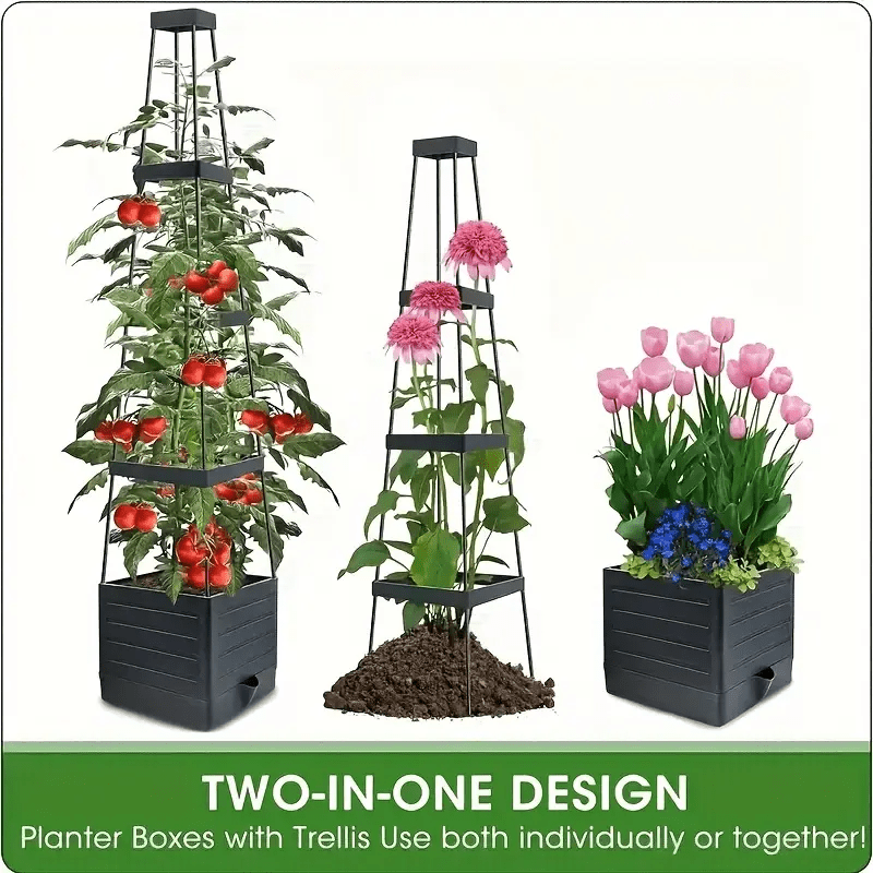 Self-watering planter box with trellis – Anthracite