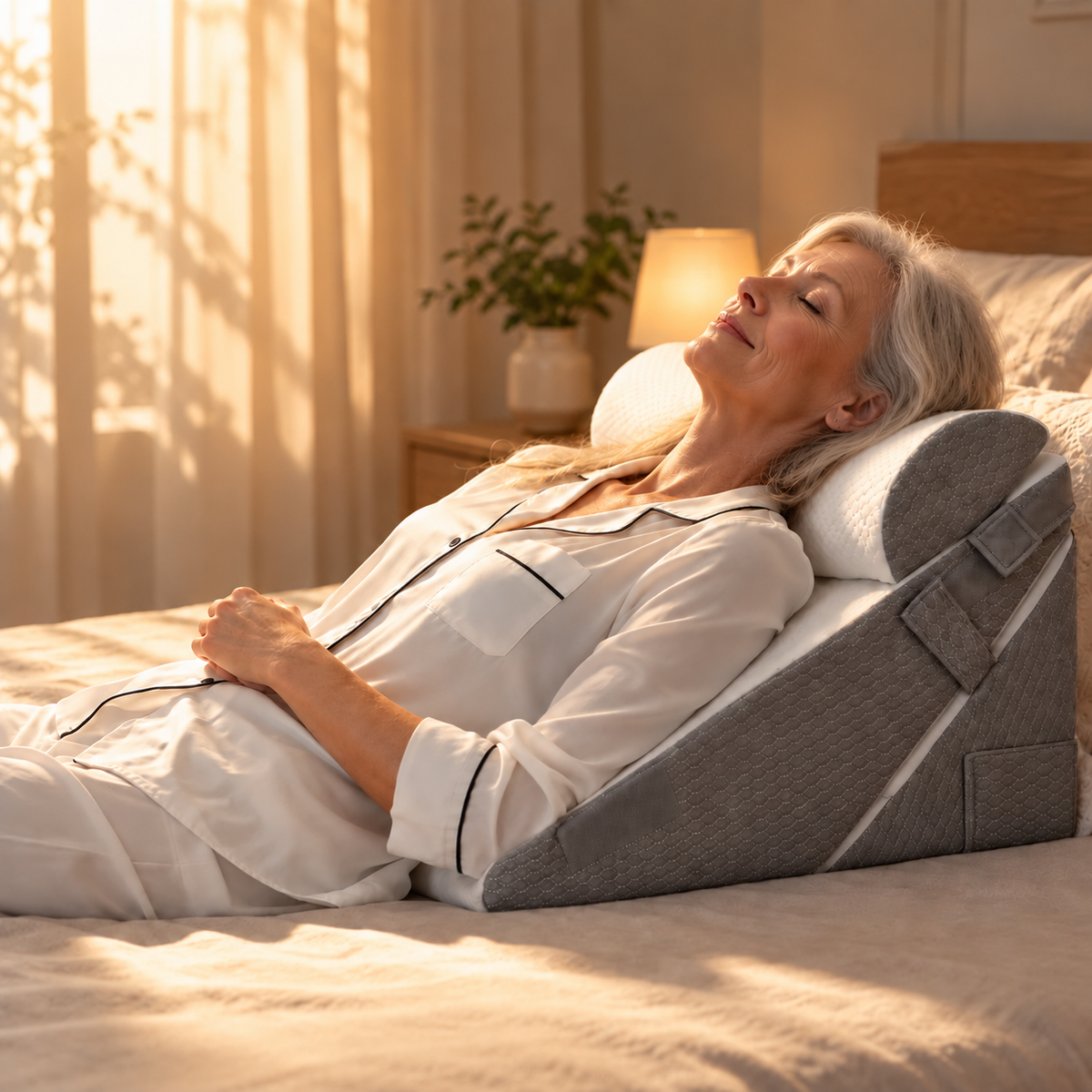 Adjustable wedge pillow for bed with neck roll
