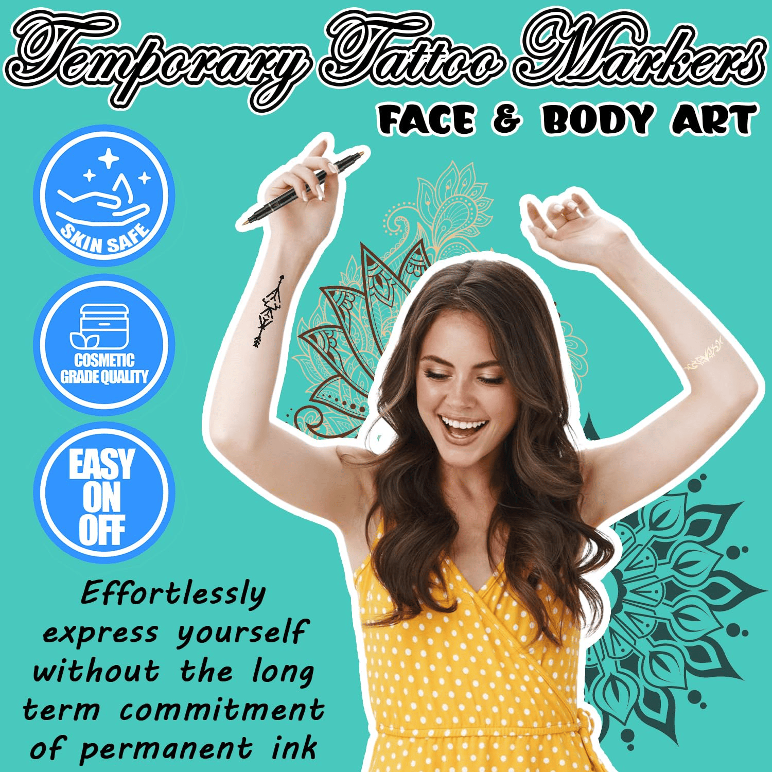 Temporäre Tattoo-Marker Set – 10 Farben mit Pinselspitze -   Mivoza Deutschland