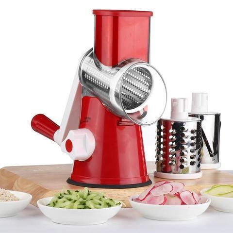 Rotary vegetable slicer with 3 stainless steel drums