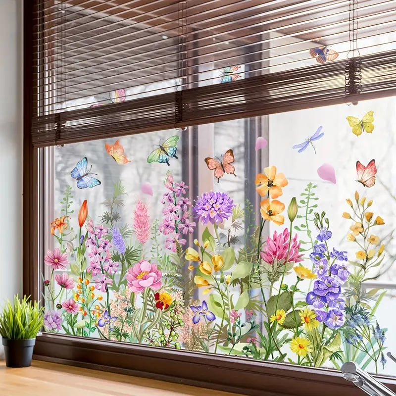 Window Stickers with Flower and Butterfly Designs