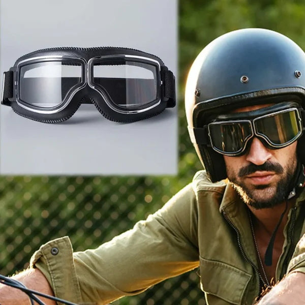 Vintage motorcycle goggles with adjustable elastic band