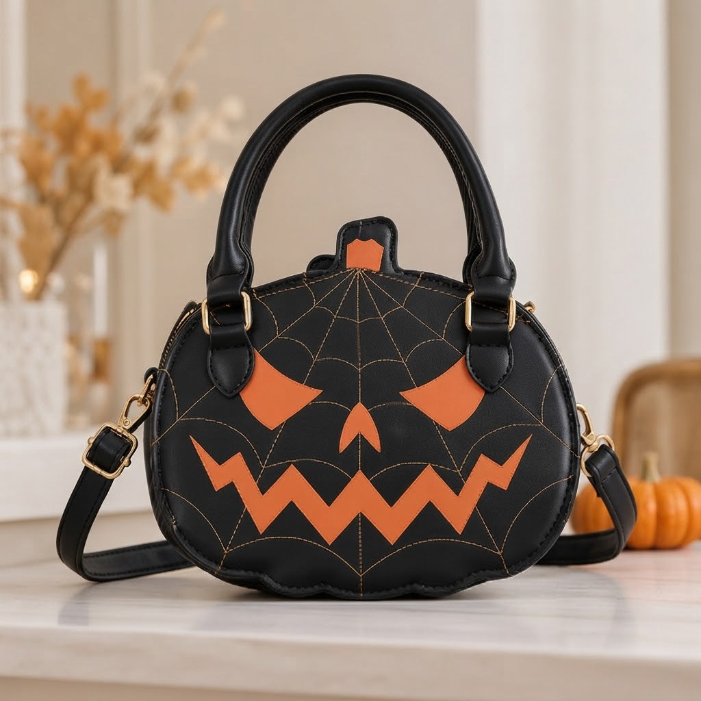 Handtasche Kürbis-Motiv Kunstleder Halloween
