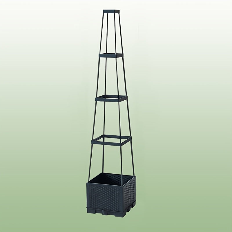 Self-watering planter box with trellis – Anthracite