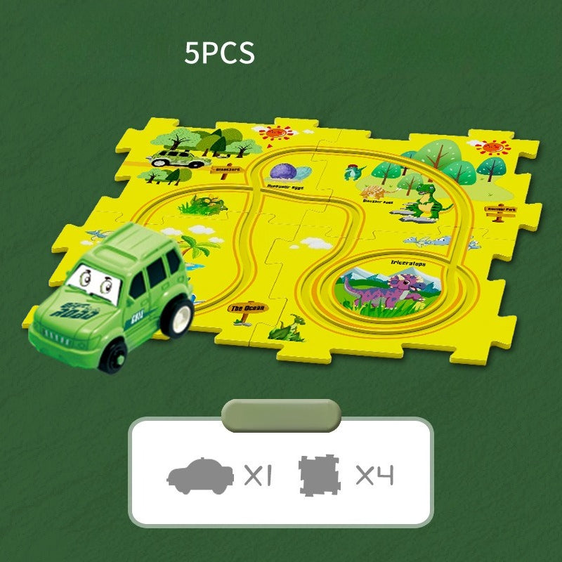 Puzzle-Straßenset mit Auto und Verkehrsschildern