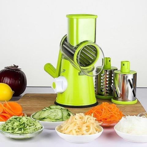 Rotary vegetable slicer with 3 stainless steel drums