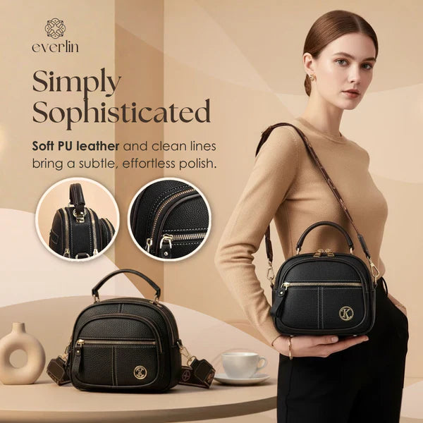 Compact Crossbody Bag – Five Compartments, Lightweight Faux Leather