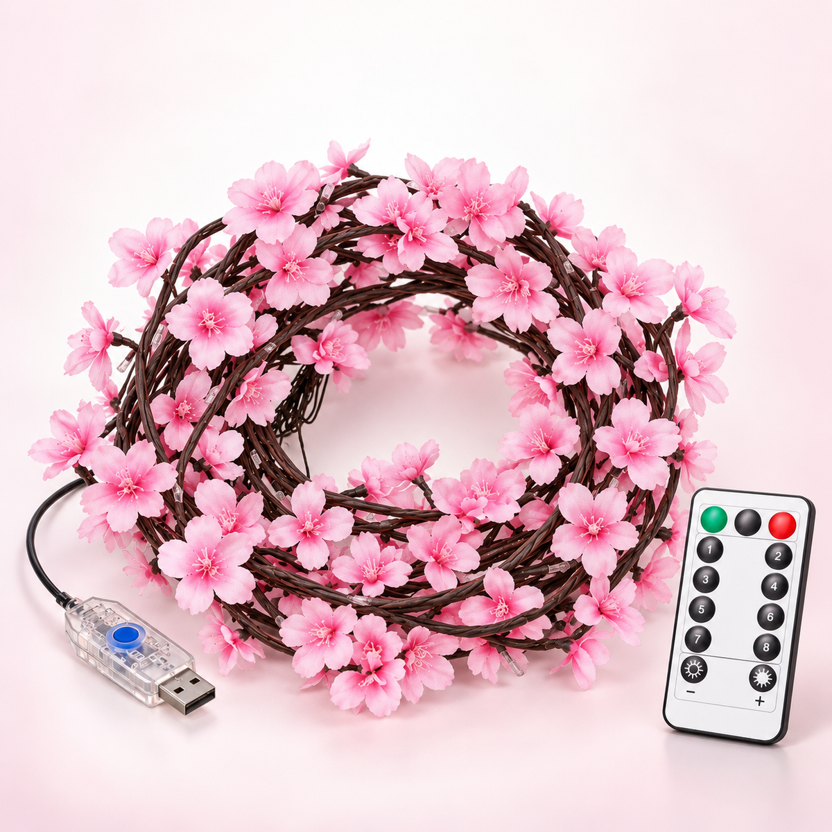 LED cherry blossom branch lights 1.6 m, 48 lights - warm white, with remote control