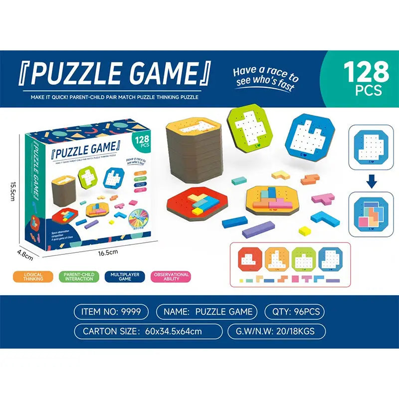 Logik-Puzzlespiel mit 108 bunten Teilen und 20 Aufgabenkarten