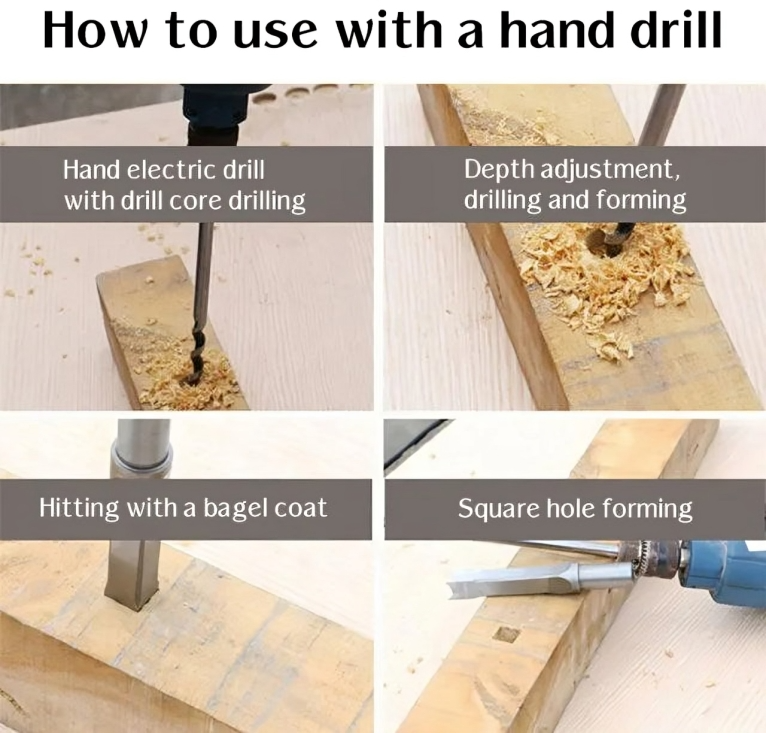 Square Tenon Drill Bit Set for Wood – Set of 4