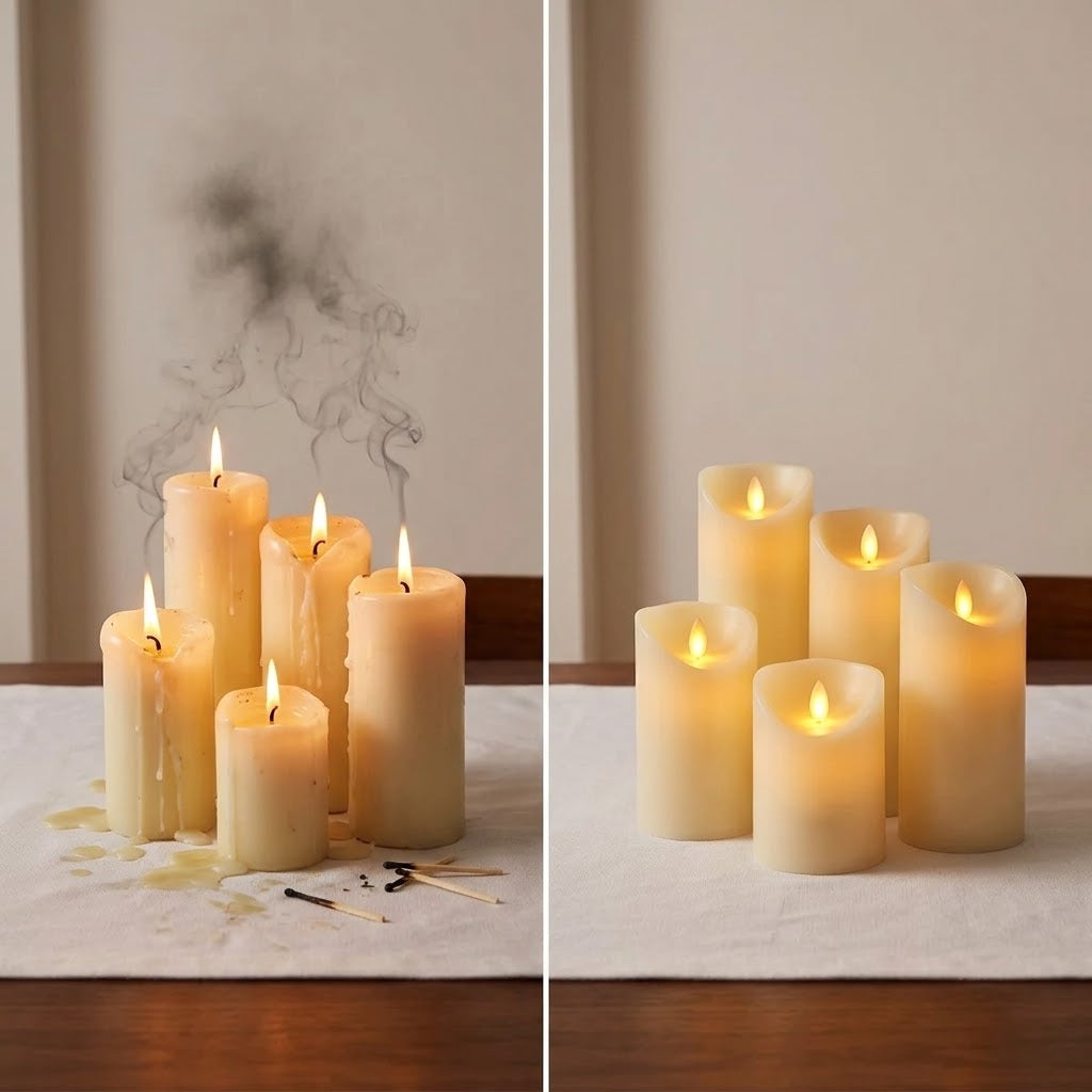 Flameless LED candles with flickering light – 6 designs, sets of 3 to 12 pieces