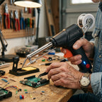 Soldering gun with automatic solder wire feed - Complete set with soldering stand, desoldering pump & solder