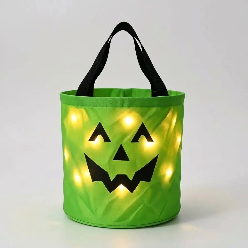 LED pumpkin basket for Halloween with handle