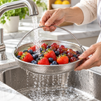 Stainless Steel Strainer Basket with Handle for Steaming and Washing, Ø 22.5 / 24.5 cm