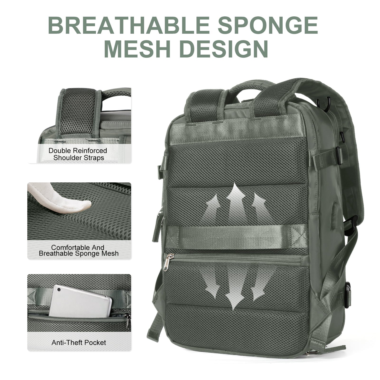 Travel backpack 35 L with USB port and shoe compartment