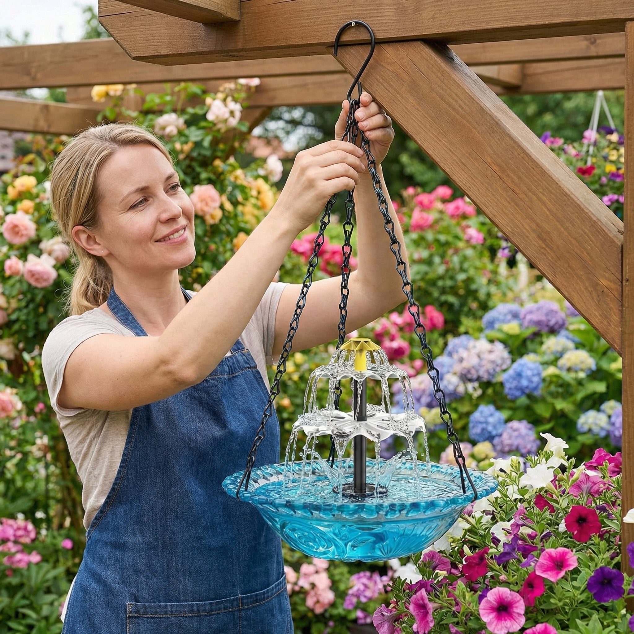 Solar bird bath with fountain – wireless, two-stage, attracts birds