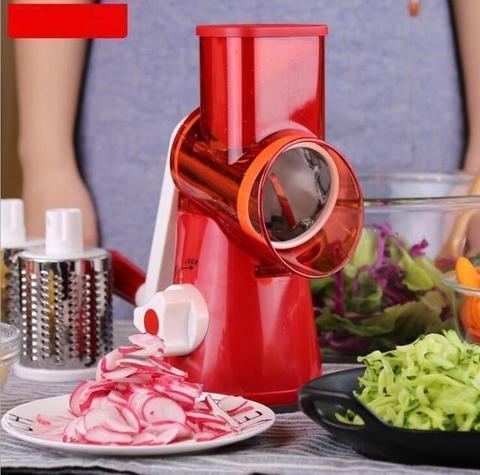 Rotary vegetable slicer with 3 stainless steel drums
