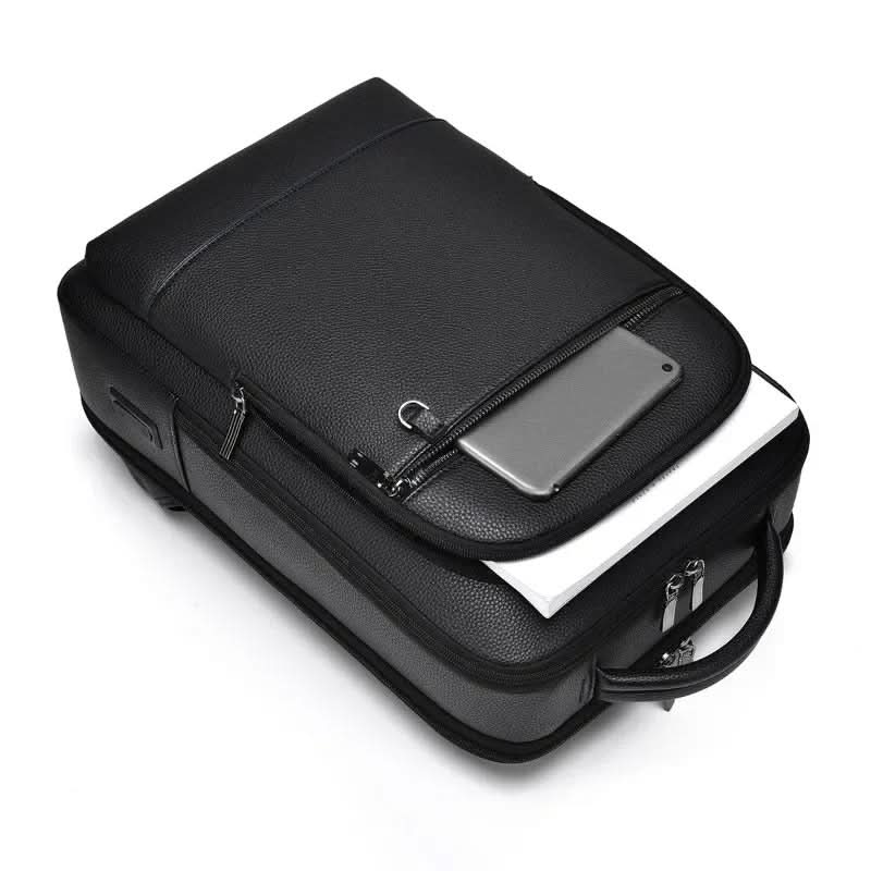 Leather backpack with USB charging port for 15.6-inch laptop
