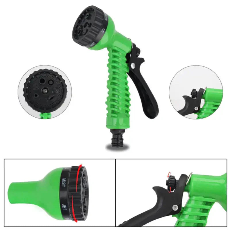 Flexibler Gartenschlauch mit 7-Funktions-Sprühpistole – dehnt sich auf das 3-Fache aus