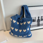 Knitted Bag with Heart Pattern – Durable Shopping Bag