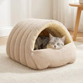 Kuschelhöhle mit Kuppeldach für kleine Hunde & Katzen – Plüsch innen, Cord-Optik außen, 2 Größen