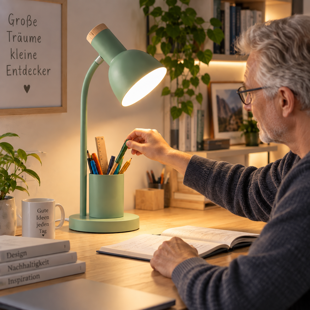 LED desk lamp with pen holder