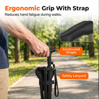 Walking stick with seat function – height adjustable, foldable