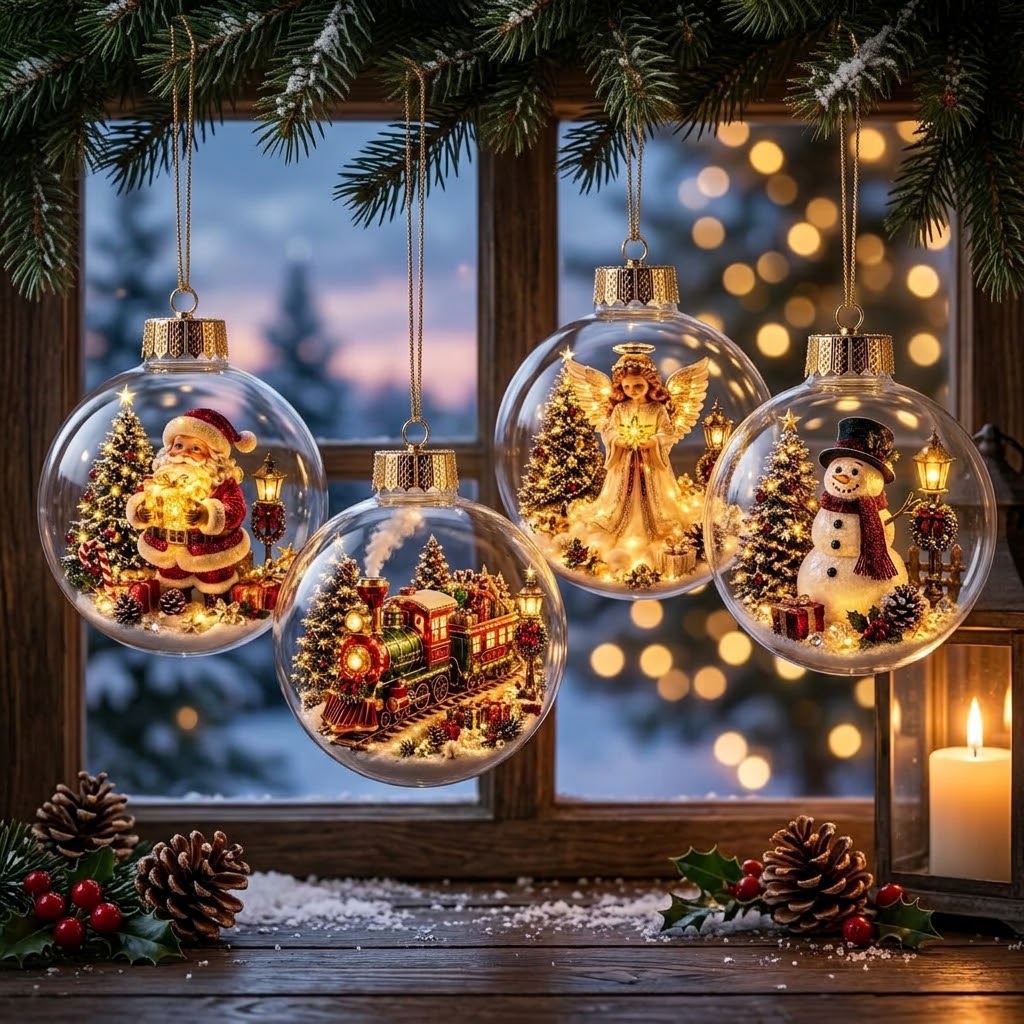 Weihnachtsanhänger beleuchtet mit Miniaturszene